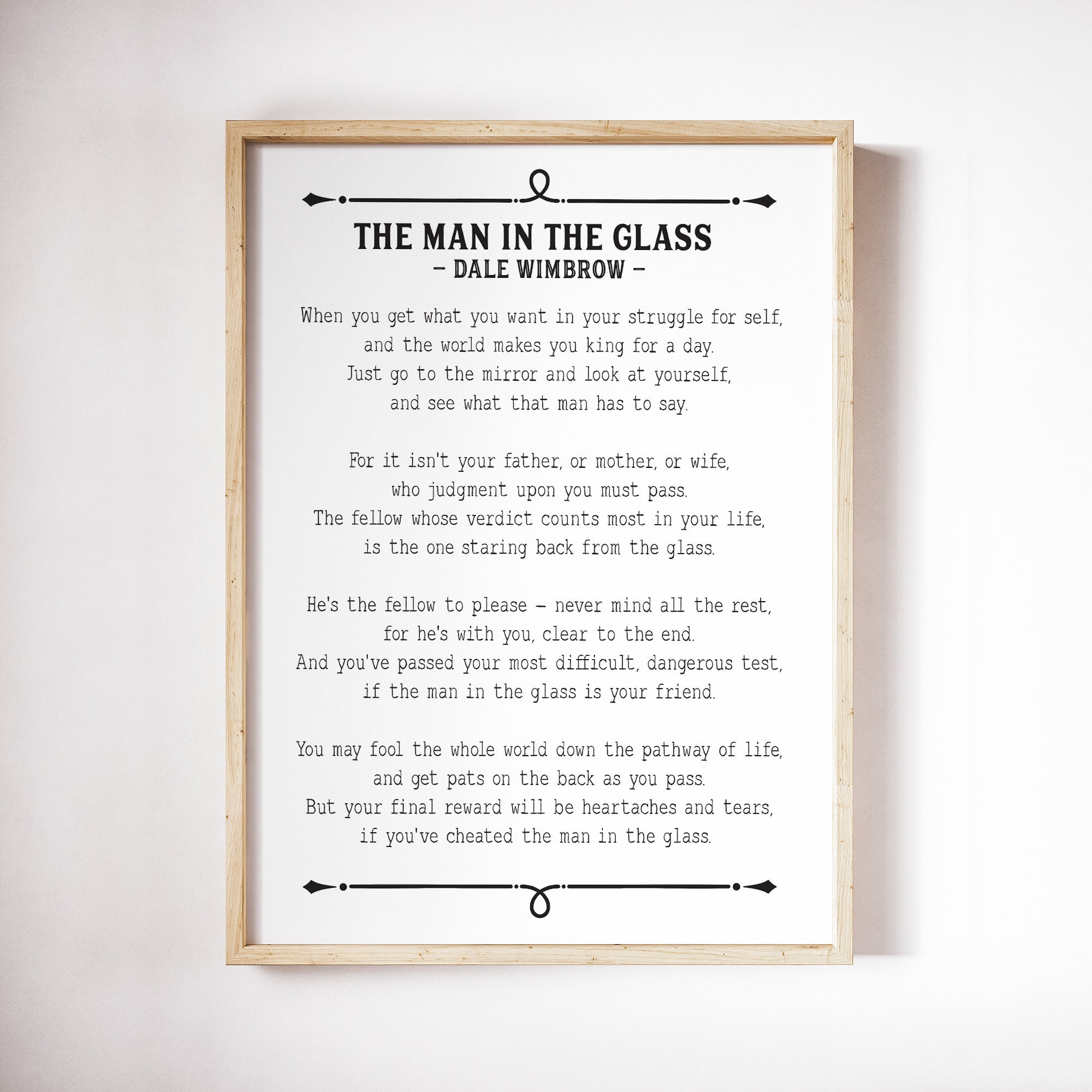 The Man in the Glass, Poem Print, Guy in the Glass, Dale Wimbrow, Poetry Lover Gift, Poem Wall