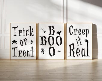 Halloween Art Prints Set: Spooky Black & White Decor (Digital Download)
