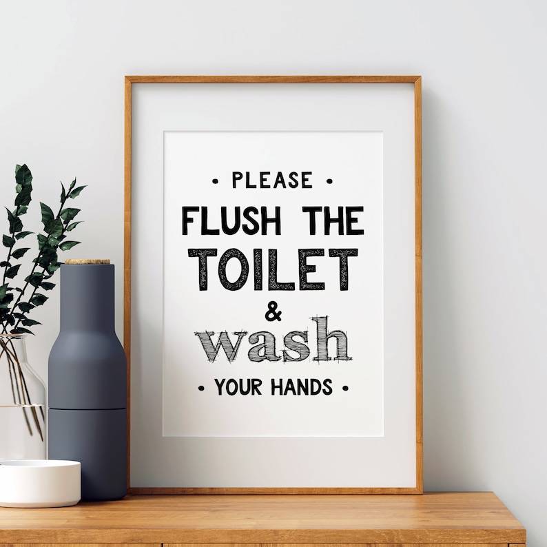 Flush Toilet Sign, Bathroom Decor, Bathroom Wall Art, Wash Your Hands ...
