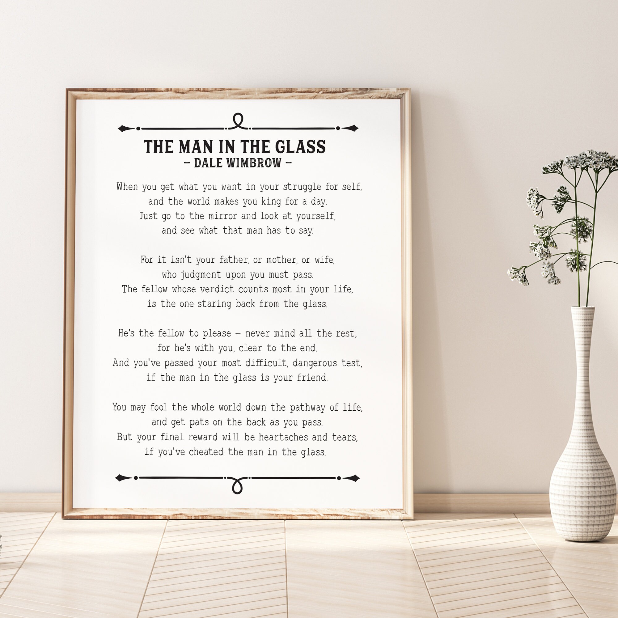 The Man in the Glass, Poem Print, Guy in the Glass, Dale Wimbrow, Poetry Lover Gift, Poem Wall