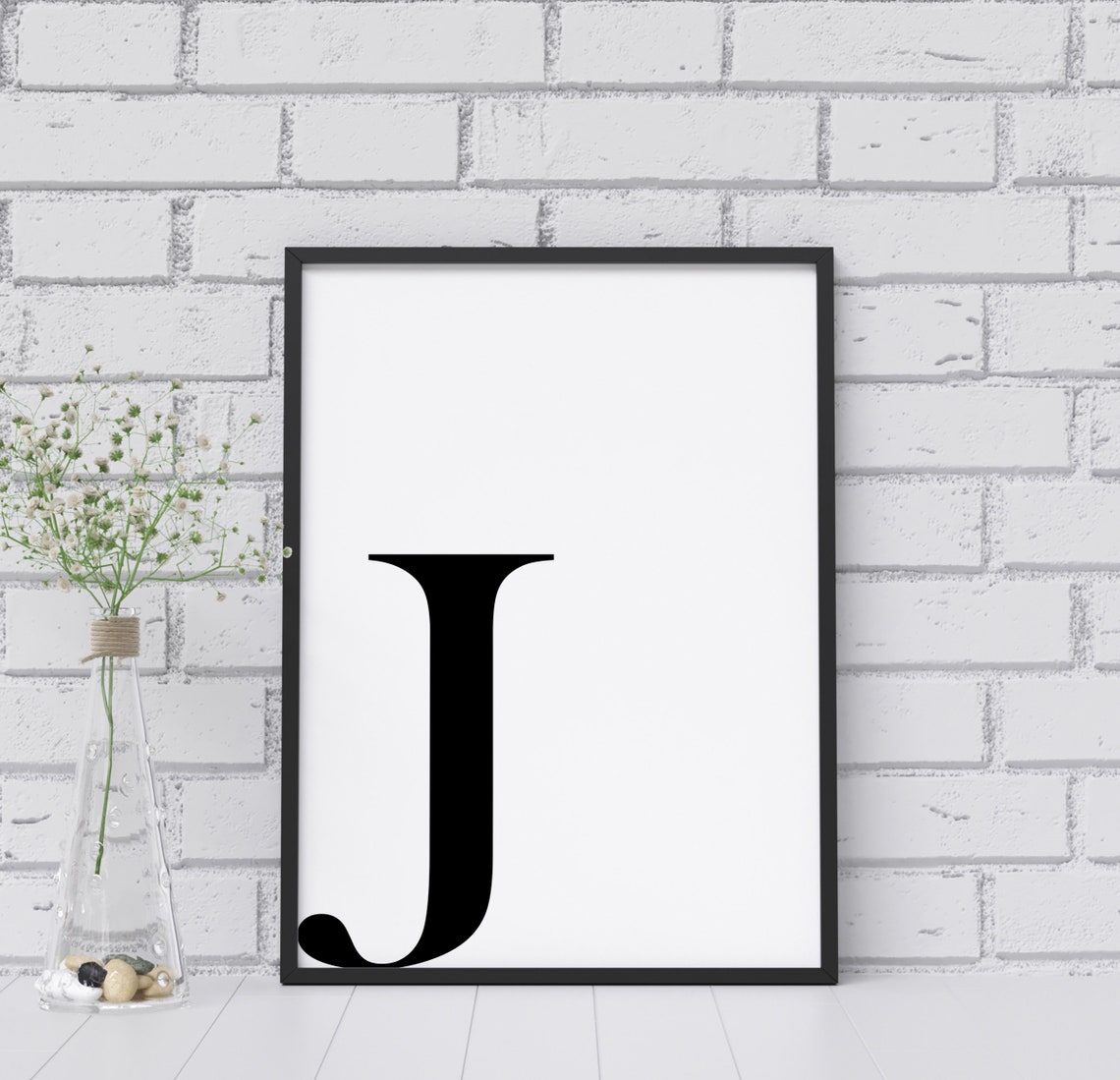 Letter J Printable, Initial Wall Decor, B&W Typography, Typography Art