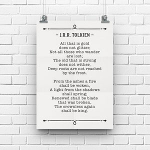 JRR Tolkien Quote, All That Is Gold Does Not Glitter, Poetry Lover Gift, Poem Wall Art image 7