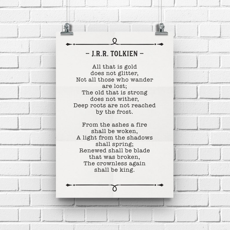 JRR Tolkien Quote, All That Is Gold Does Not Glitter, Poetry Lover Gift, Poem Wall Art image 7