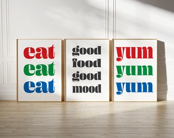 Eat Yum Good Food Mood Print Set: Kitchen Dining Decor (Digital Download)