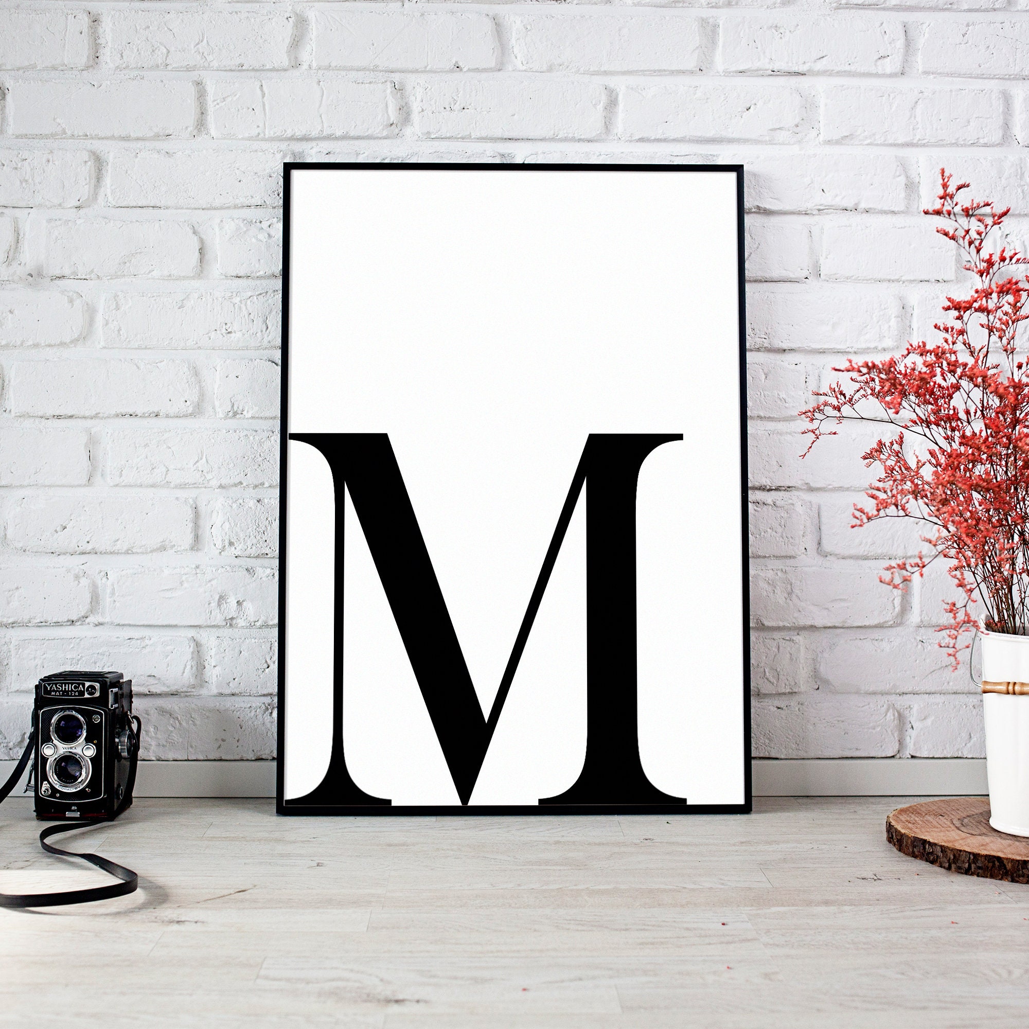 Letter M Printable Initial Wall Decor B&amp;W Typography | Etsy