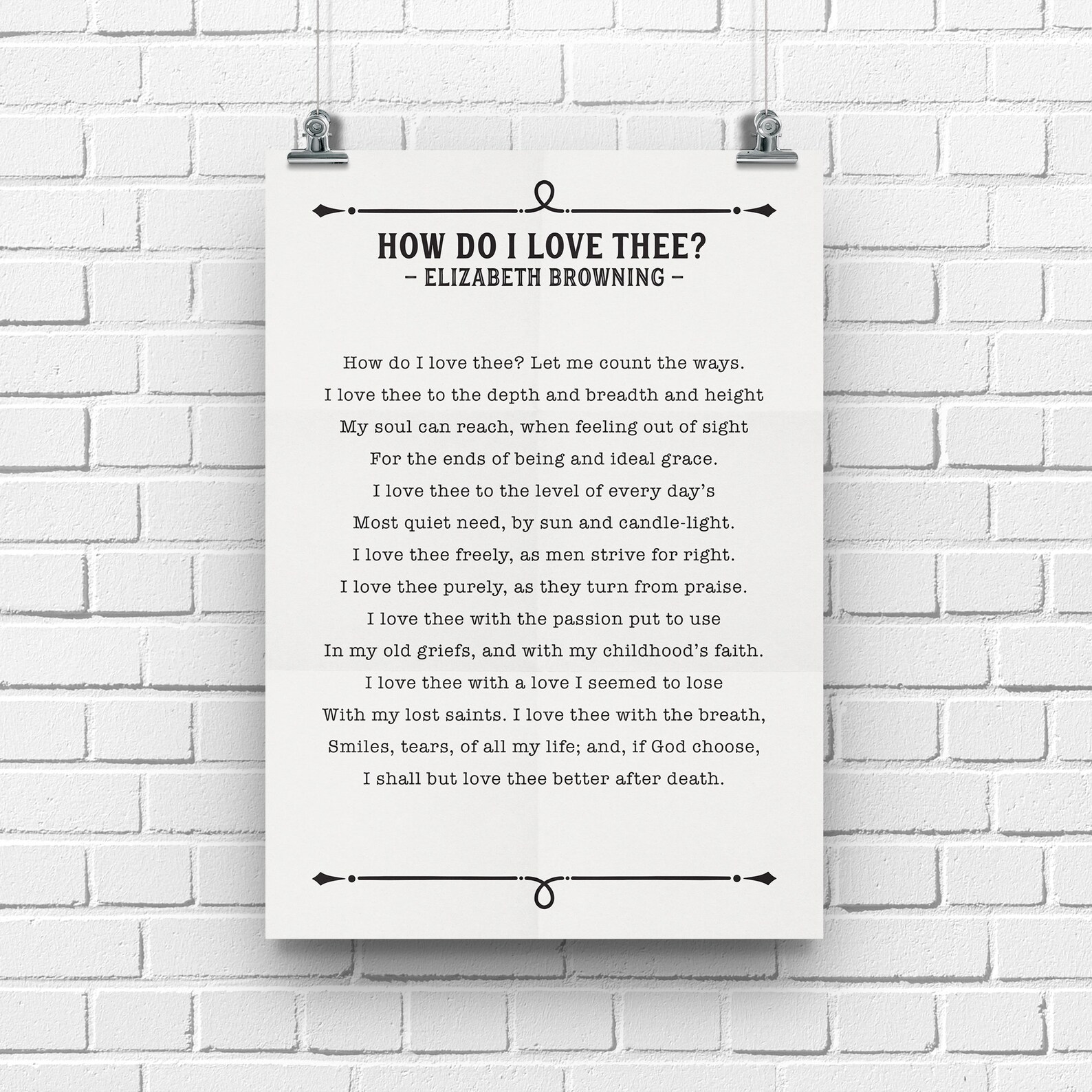 How Do I Love Thee, Poem Print, Elizabeth Browning, Poetry Lover Gift, Elizabeth Barrett
