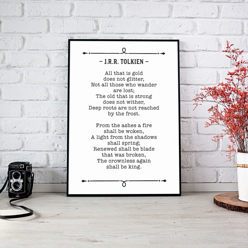 JRR Tolkien Quote, All That Is Gold Does Not Glitter, Poetry Lover Gift, Poem Wall Art