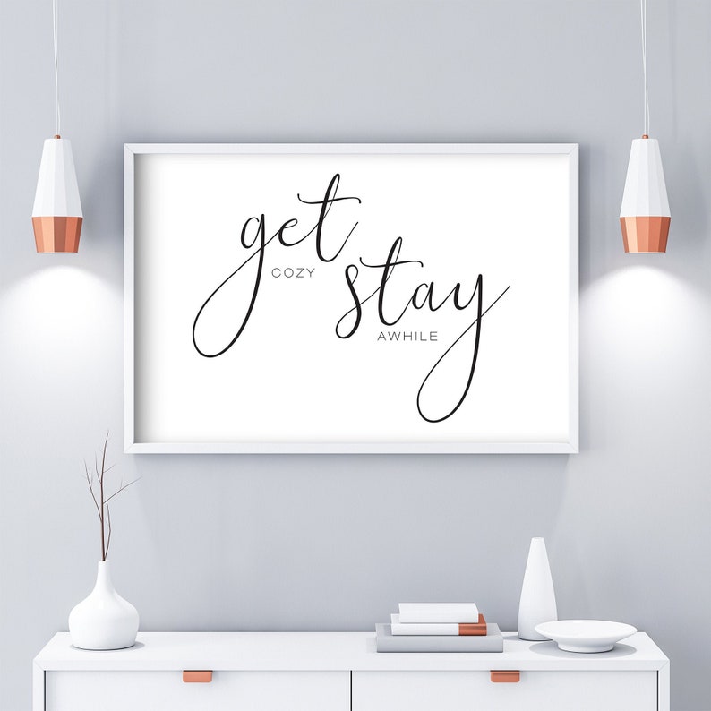 Guest Room Prints Get Cozy Stay Awhile Wall Art Guest Room | Etsy