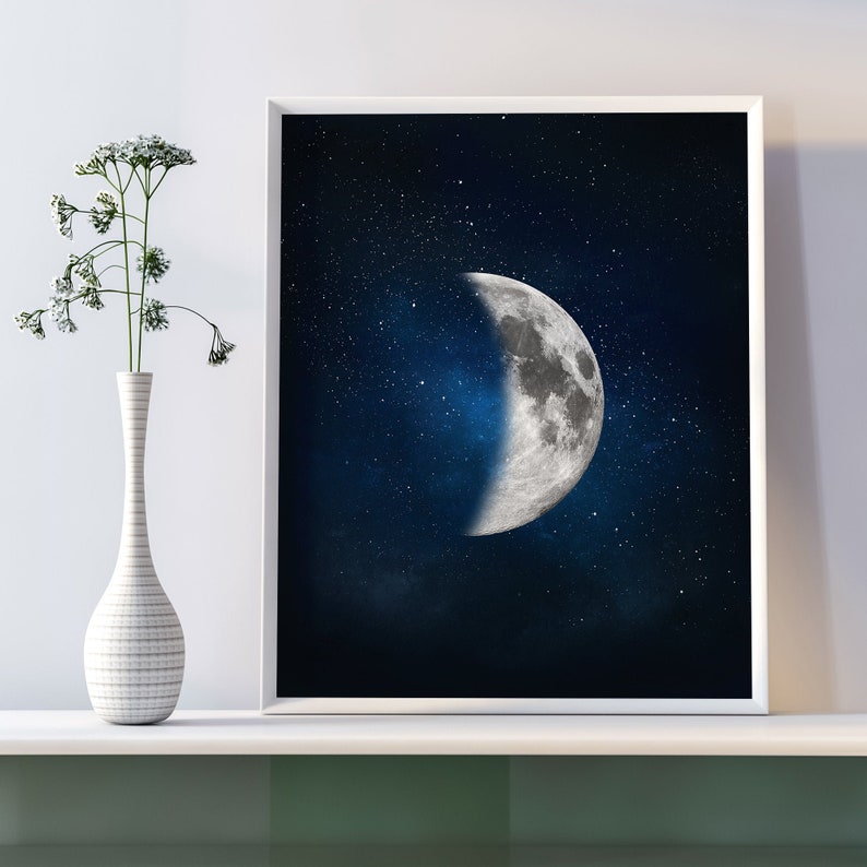Moon Print Night Sky Starry Night Moon Wall Art Moon - Etsy