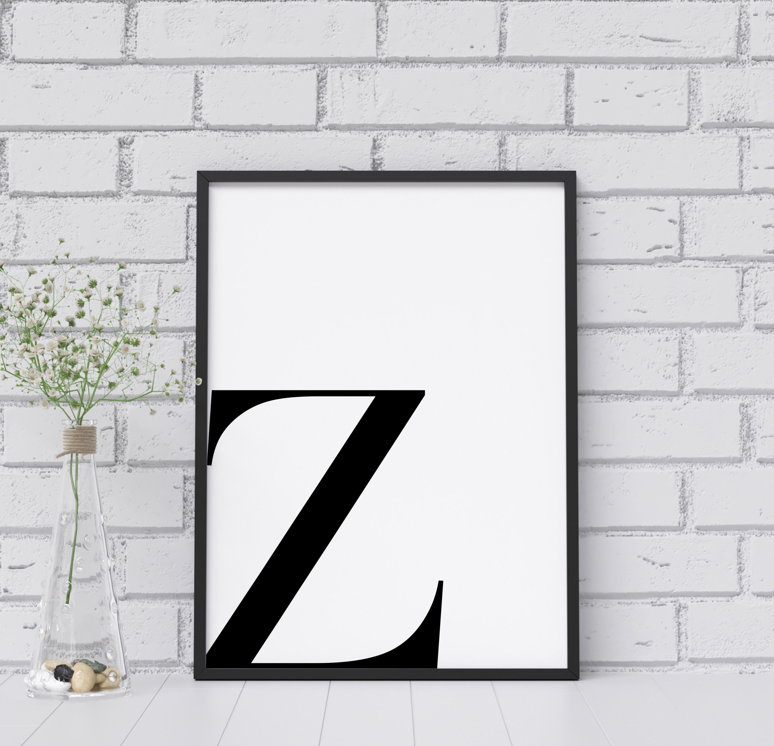Letter Z Printable Initial Wall Decor B&W Typography Etsy