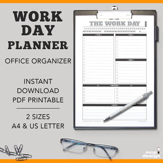 Office Organizer, Office Planner, Work Day Planner, Work Planner, To Do List, Tasks Tracker, Work Organizer *INSTANT DOWNLOAD*