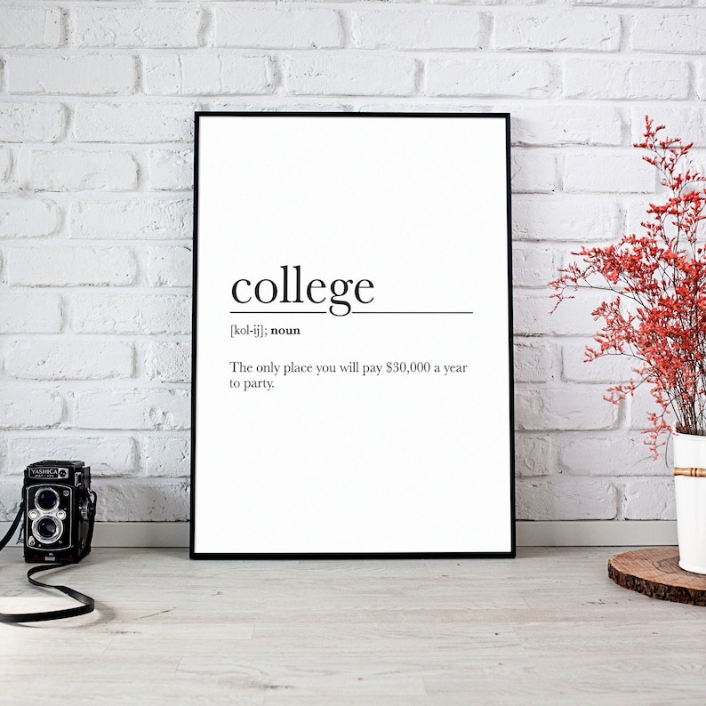 College Definition Print Dictionary Art Print College Dorm Etsy