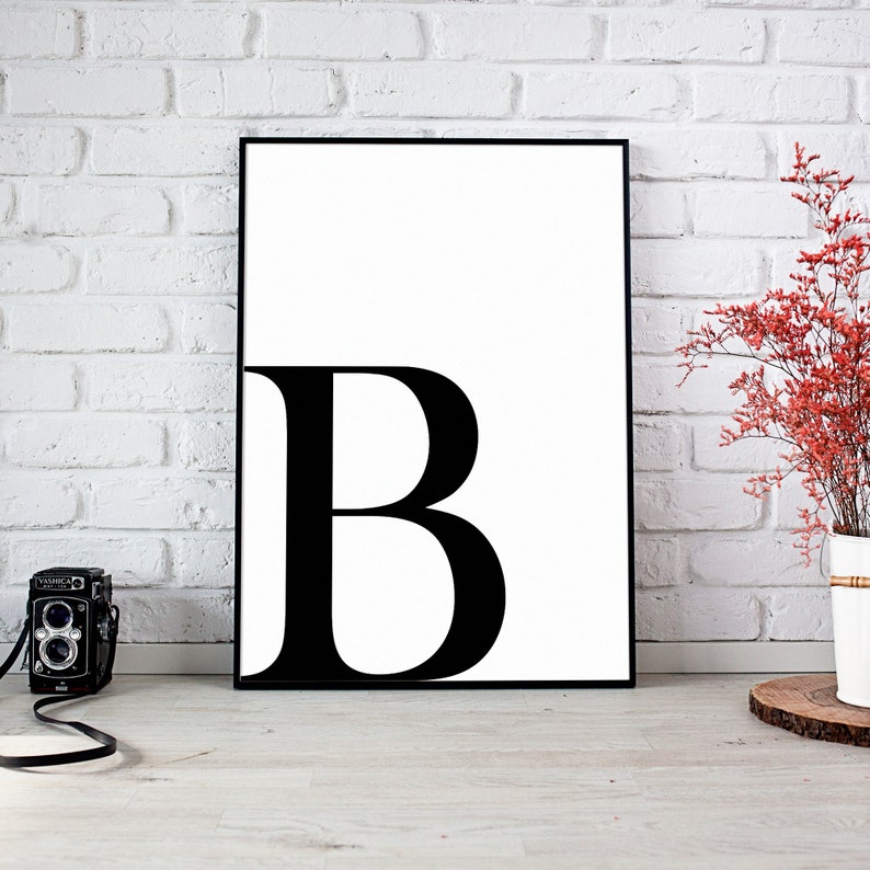 Letter B Printable Initial Wall Decor B&W Typography | Etsy