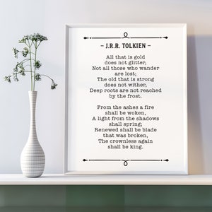 JRR Tolkien Quote, All That Is Gold Does Not Glitter, Poetry Lover Gift, Poem Wall Art image 4