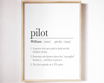 Aviation Gifts Personalized, Aviation Decor, Funny Pilot Definition, Pilot Gifts, Dictionary Definition, Airline Print, Digital Download