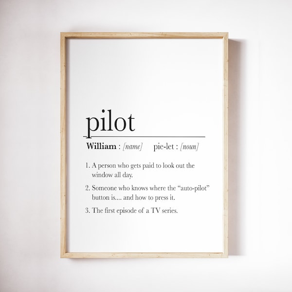 Aviation Gifts Personalized, Aviation Decor, Funny Pilot Definition, Pilot Gifts, Dictionary Definition, Airline Print, Digital Download