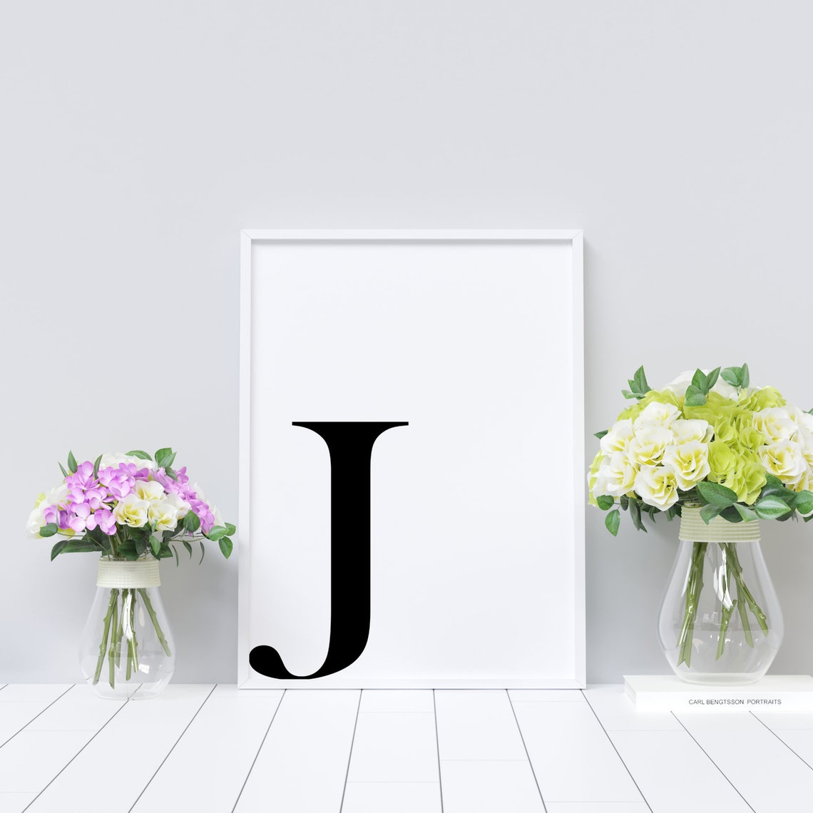 Letter J Printable, Initial Wall Decor, B&W Typography, Typography Art