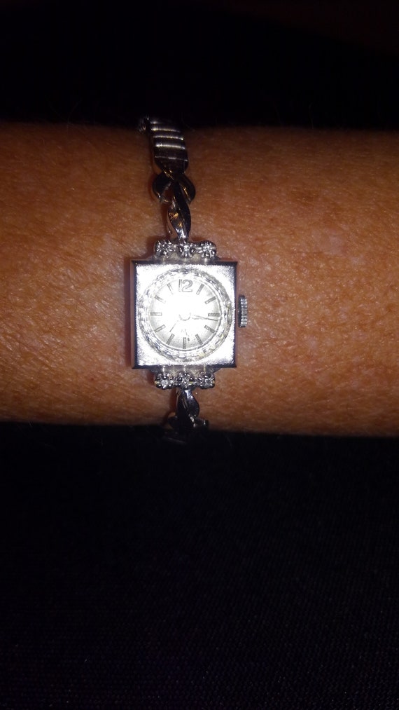 Vintage Hamilton Ladies 14K White Gold Wrist Watch - image 3