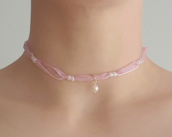 Hellrosa Choker Perlen Halskette