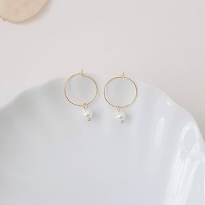 Classy Golden Hoop Earrings with white Pearl, Gold-plated Stainless Steel