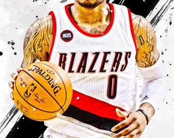 Portland Trail Blazers Damian Lillard Portrait Sports Print Art 11x17
