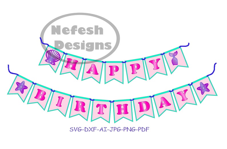 Download Mermaid SVG 12 banner files templates HAPPY BIRTHDAY ...