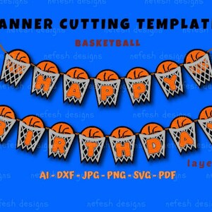 10 SVG BASKETBALL BANNER Basketball Geburtstag Laser geschnitten Vorlage SVG Banner Geburtstag Dekor Basketball Schnitt Vorlage für Cricut Digital Files