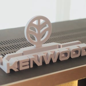 May include: A white plastic 3D printed logo of the word "KENWOOD" with a stylized leaf design in a circle above the word.