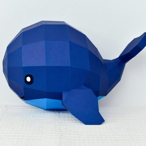 Papercraft Whale, Whale Wall Decor, Origami Whale, Papercraft for Kids, DIY Home Decor, Low Poly Whale, 3d Animals, Blue Whale, Paper Decor