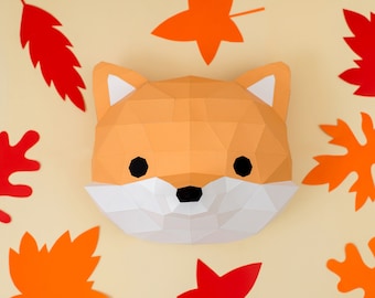 Papercraft Fox Head, Cartoon Fox Head Template, Fox Head Trophy, Papercraft Head, Animal Trophy, DIY Home decor, Paper Trophy, Wall Decor