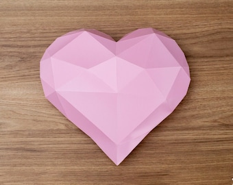 Heart Wall Decor, Papercraft Heart, low poly heart, DIY Valentine's day, DIY gift, papercraft, DIY Valentine's Day gift, 3D Papercraft heart