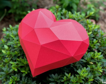 Papercraft Heart, low poly heart, DIY Valentine's day, DIY gift, papercraft, DIY Mother's Day gift, 3D Papercraft heart, pdf template kit