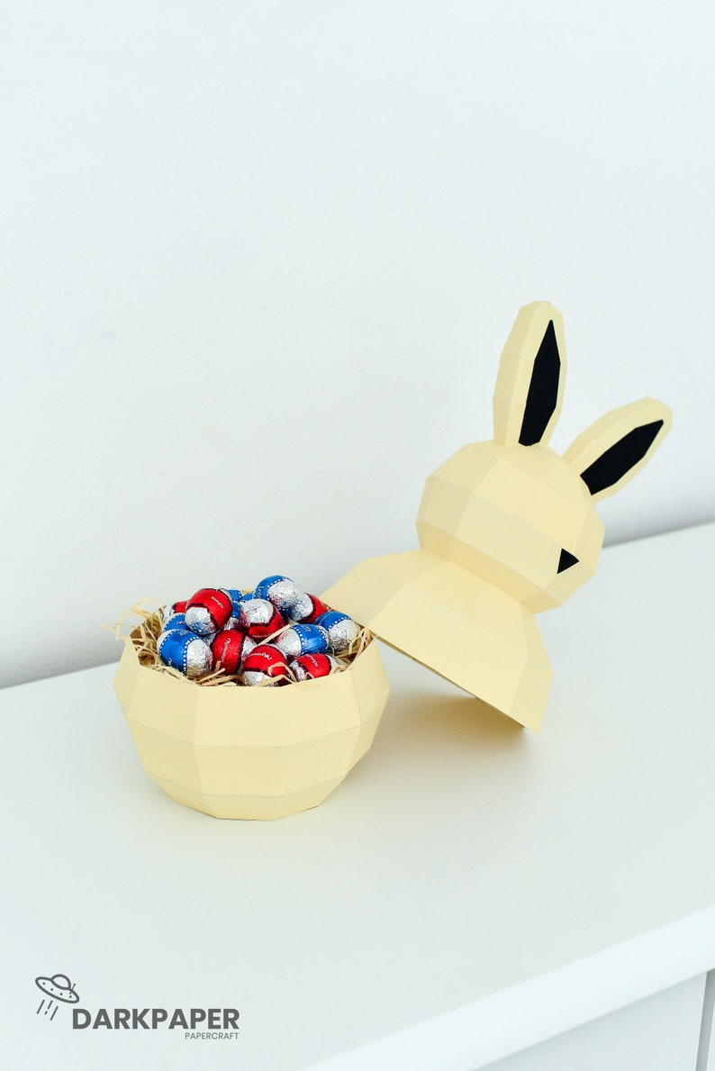 Rabbit Gift Box, Bunny, Low Poly Banny, Bunny Gift Box, Papercraft 3D, gift bunny, easter, easter gift box, easter decorations image 1