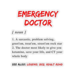 Pegatina de definición de médico de medicina de emergencia, pegatina de ER, regalos para médicos, estudiante de medicina, regalo de médico, EM Doc