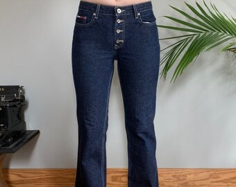 Tommy Hilfiger vintage 90s dark wash midrise bootcut jeans exposed button fly 7