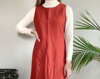 Jennifer Eden vintage 80s orange sleeveless linen blend dress size 10