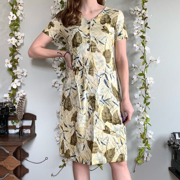 Teddi vintage yellow short sleeve floral dress corset tie back size small