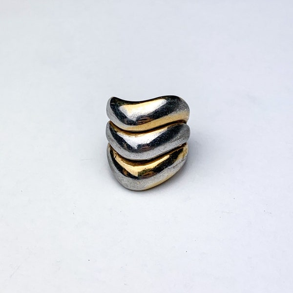 Vintage 80s gold tone triple stacked 18k HGE ring