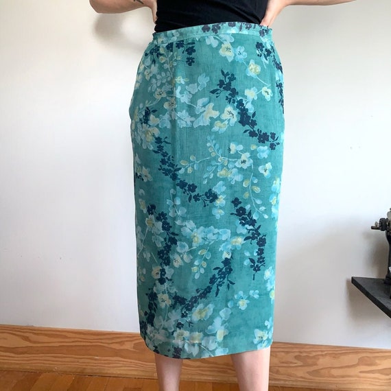 Vintage 90s Pendleton blue floral plus size skirt… - image 2