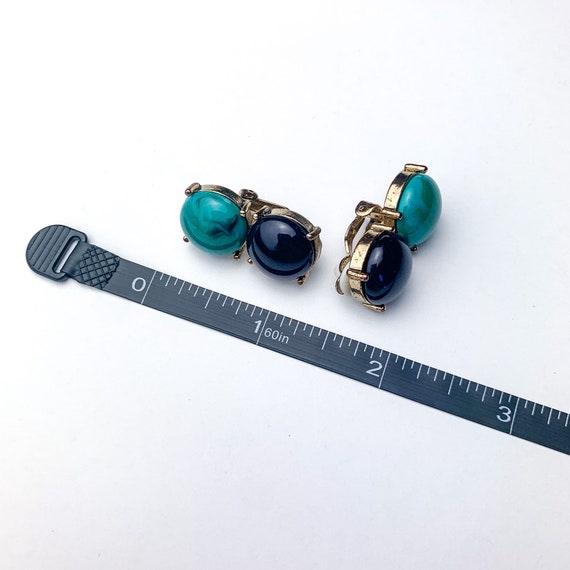 Vintage 80s dark navy and turquoise marbled gemst… - image 5