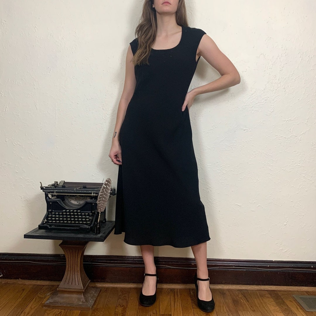 Jones Wear Dress Vintage 90s Black Formal Cocktail Dress Beaded