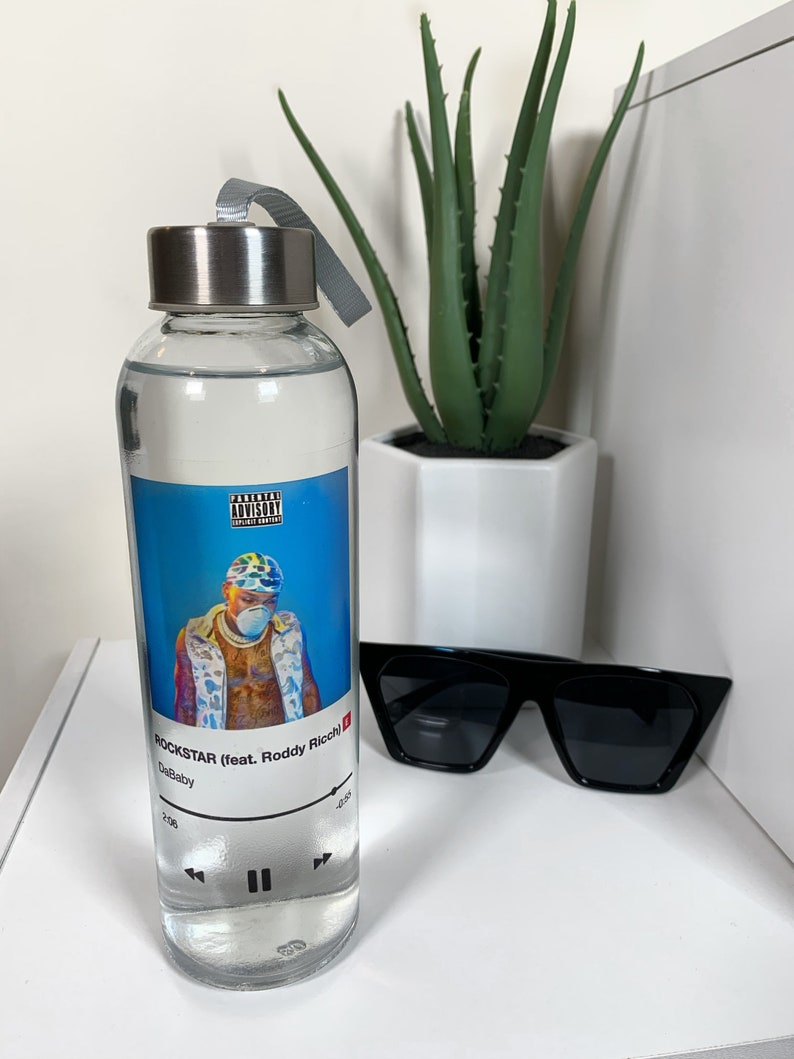 Custom Glass Music Player Water Bottle Song Album Cover Etsy