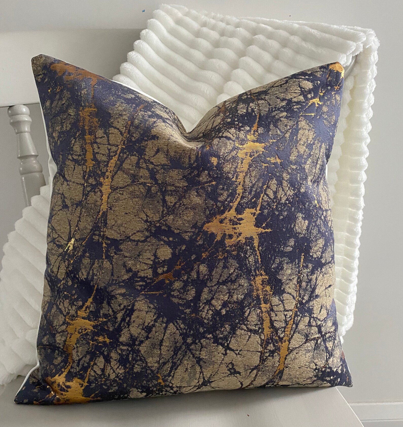 Metallic gold and blue cushion cover 16 x 16 40 cm handmade Etsy