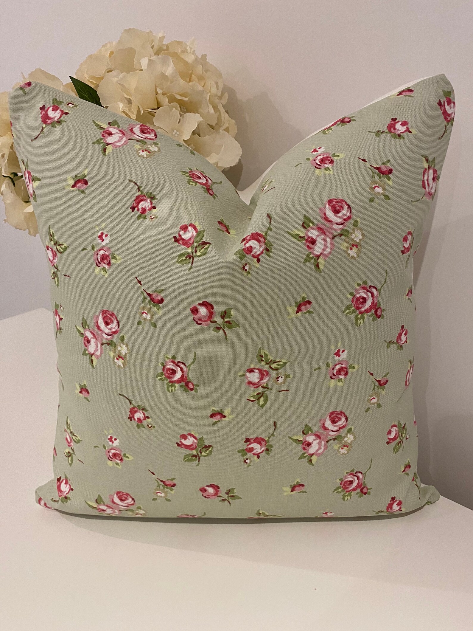 Country sage green rose floral cushion cover 16 x 16 Etsy