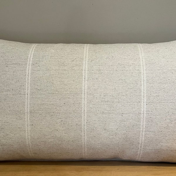 Country cream  stripe linen cushion 12 x 20