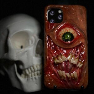 OOAK Horror Phone Case, Creepy Monster Eye & Teeth Phone Cover, Glow in Dark Eyeball, Halloween Case, Artist Choice Hand Made image 7
