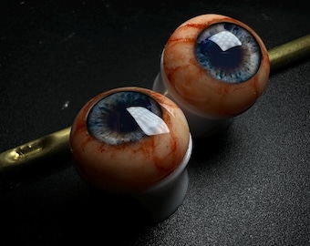 Ear Gauge Plugs for Streched ears Gauges Plugs OOAC Glow in the Dark Realistic Eyes Spooky Ear Rings HAND MADE Gothic Jewelry