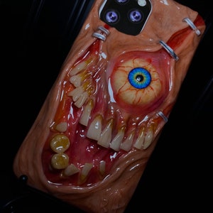 OOAK Horror Phone Case, Creepy Monster Eye & Teeth Phone Cover, Glow in Dark Eyeball, Halloween Case, Artist Choice Hand Made image 9