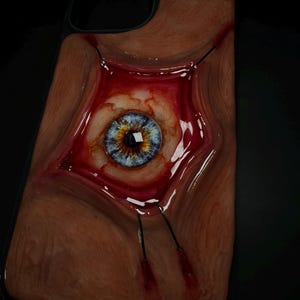 Creepy Eyeball Phone Case, Handmade Horror Phone Cover, Halloween Monster Eye, Gothic Scary Art Gift, Goth Aesthetic, OOAK, Glow in the dark image 15