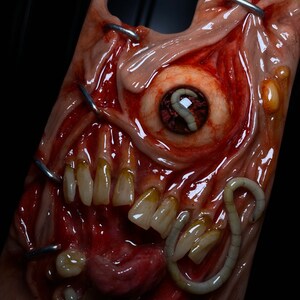 OOAK Horror Phone Case, Creepy Monster Eye & Teeth Phone Cover, Glow in Dark Eyeball, Halloween Case, Artist Choice Hand Made image 5